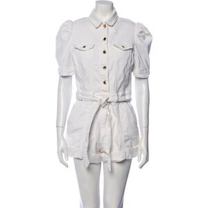 Retrofete White Button-Up Romper with Belt